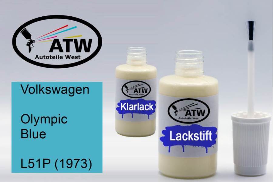 Volkswagen, Olympic Blue, L51P (1973): 20ml Lackstift + 20ml Klarlack - Set, von ATW Autoteile West.